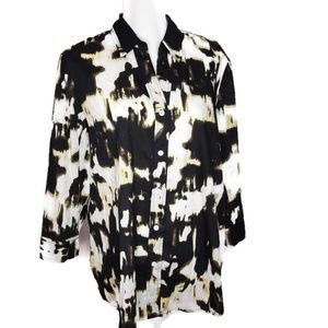 Chico's 3/4 Sleeve Black Yellow Tunic Shirt -Sz 3